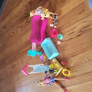Mixed Barbie Set, Stacie and Chelsea Doll, with playset and dog set